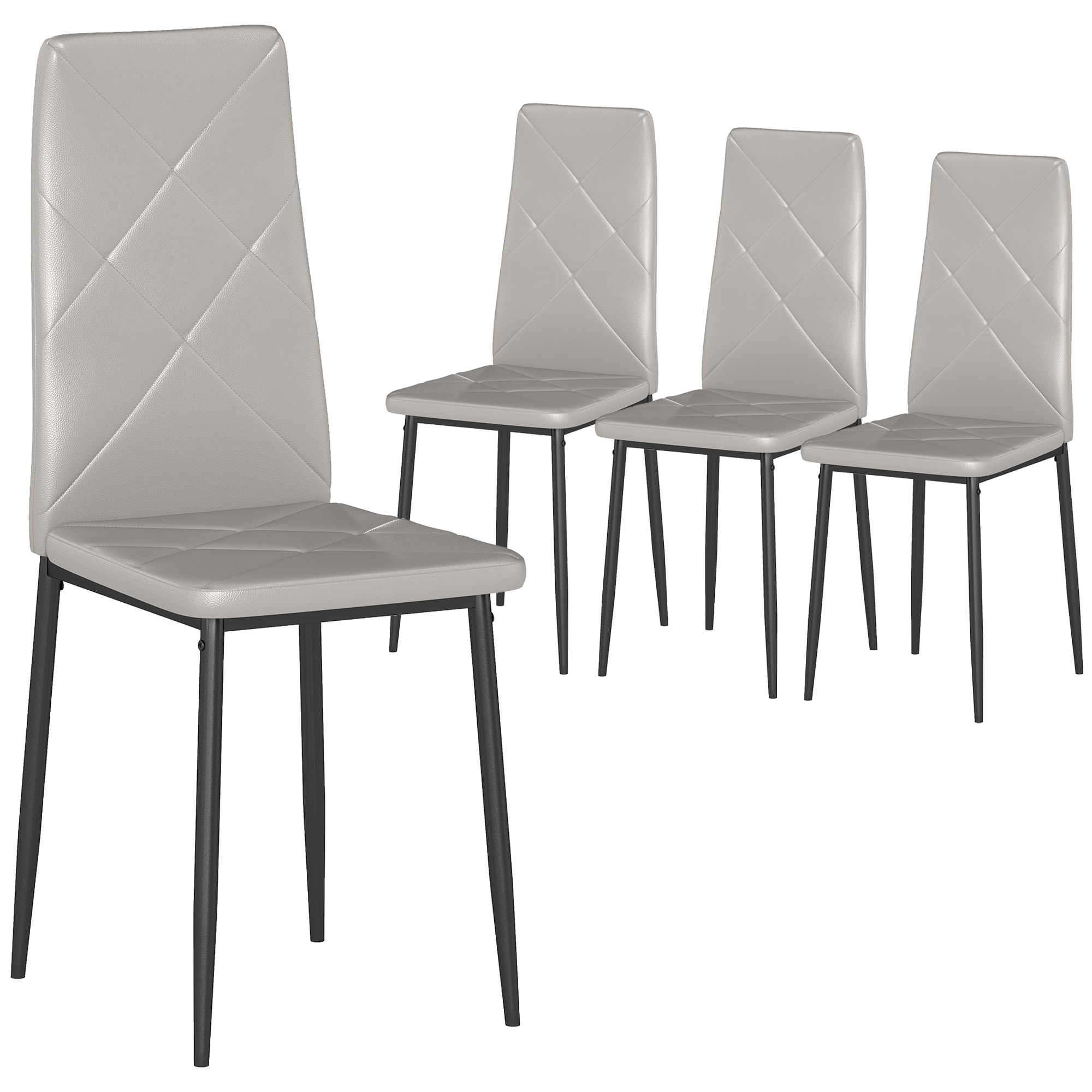 Pack de 4 Sillas de Comedor, Sillas de Cocina Modernas, Tapizadas de Cuero Sintética, Respaldo Alto, Asiento Acolchado, Patas de Acero, Gris