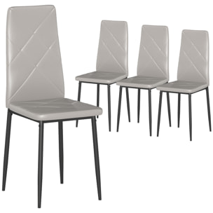 Pack de 4 Sillas de Comedor, Sillas de Cocina Modernas, Tapizadas de Cuero Sintética, Respaldo Alto, Asiento Acolchado, Patas de Acero, Gris