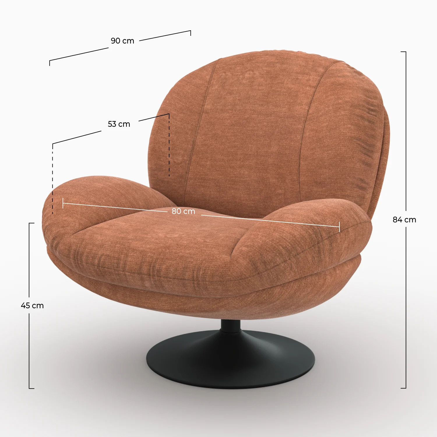 Fauteuil pivotant en tissu effet velours marron - Ricci