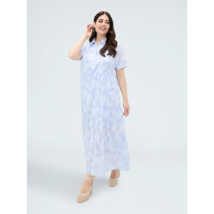 Fiorella Rubino - Vestito lungo chemisier in cotone jacquard - Blu