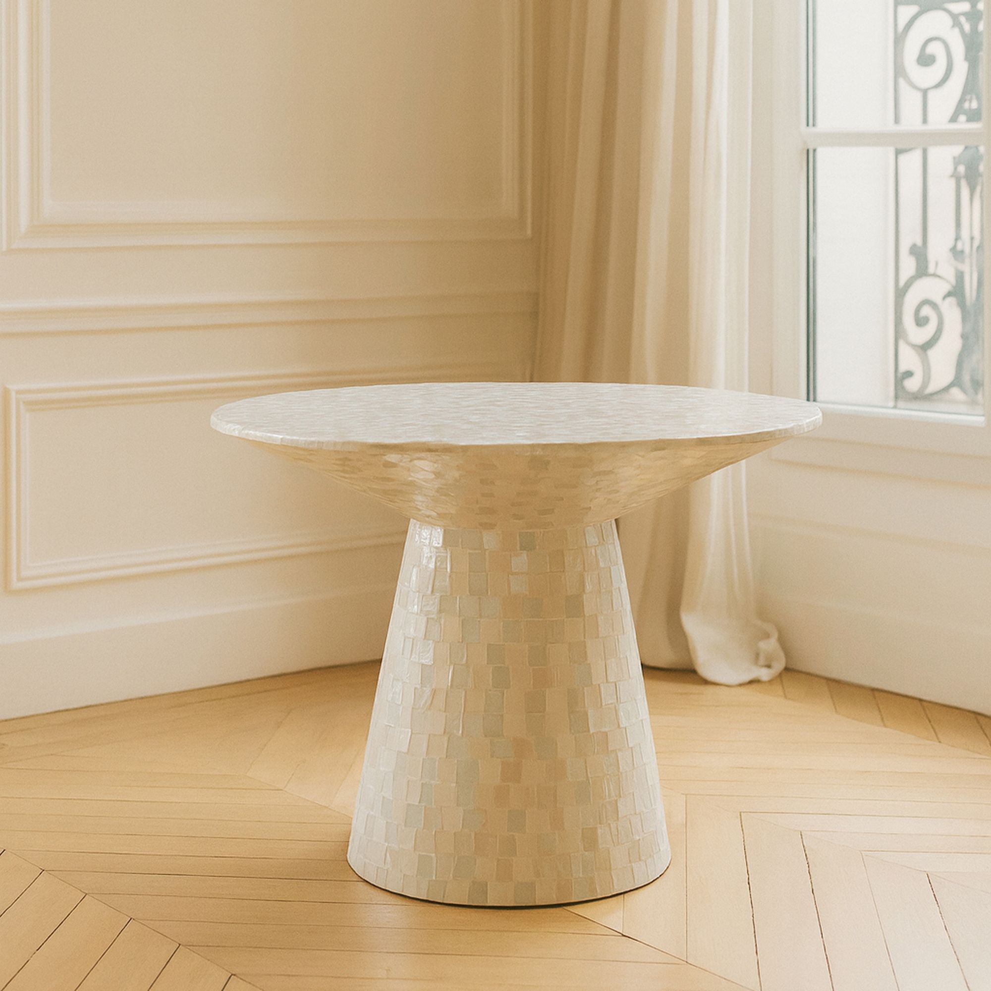 Table basse en coquille de capiz verte  ZINA