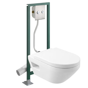 Pack WC suspendu sans bride VILLEROY&BOCH Architectura Twistflush rond + Abattant + Bâti-support autoportant PRESTO + Plaque