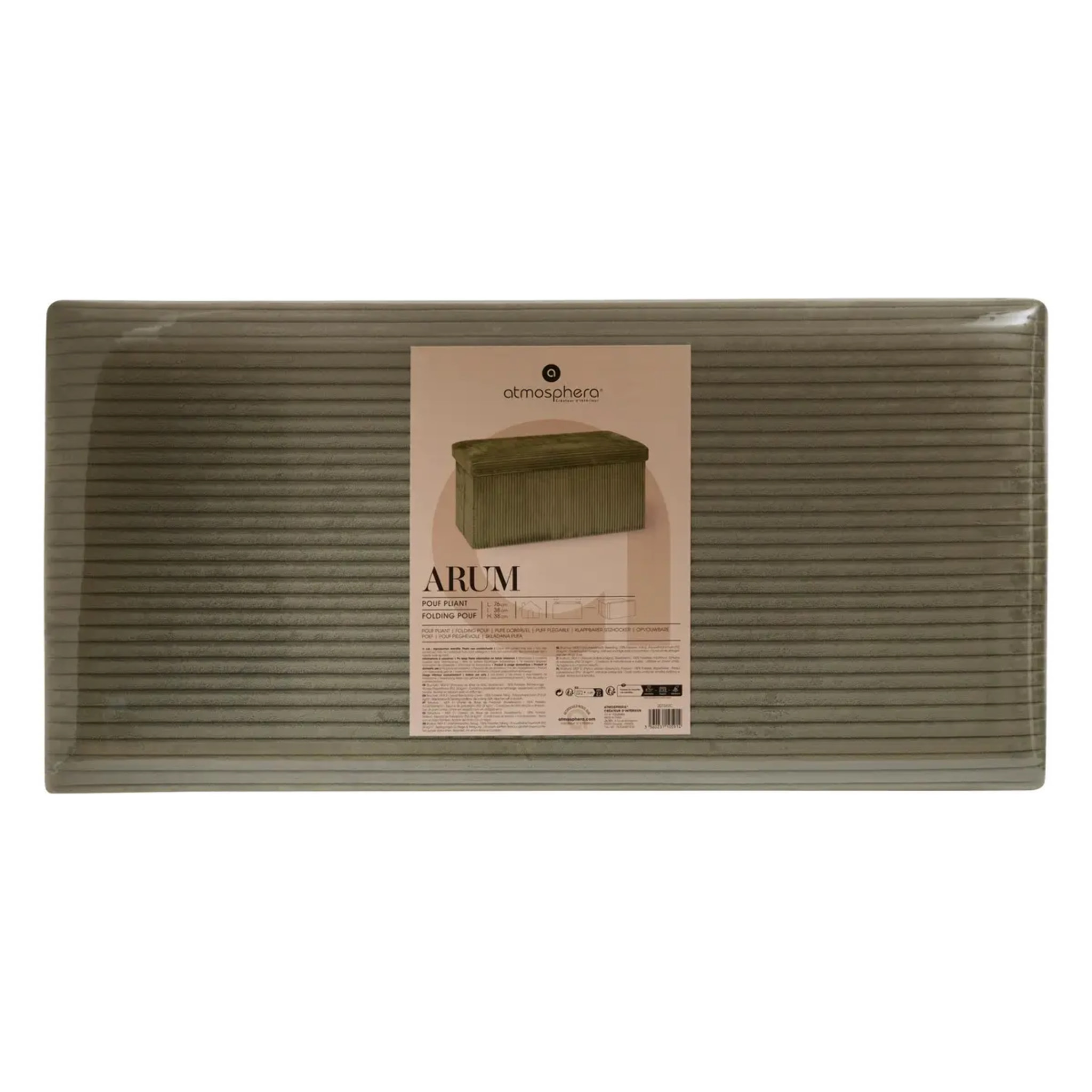 Pouf pliant Arum vert Kaki 76x38cm