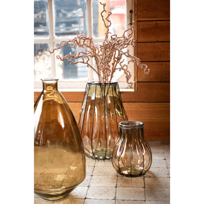 J-Line Vase Fusion Verre/Metal Taupe Small