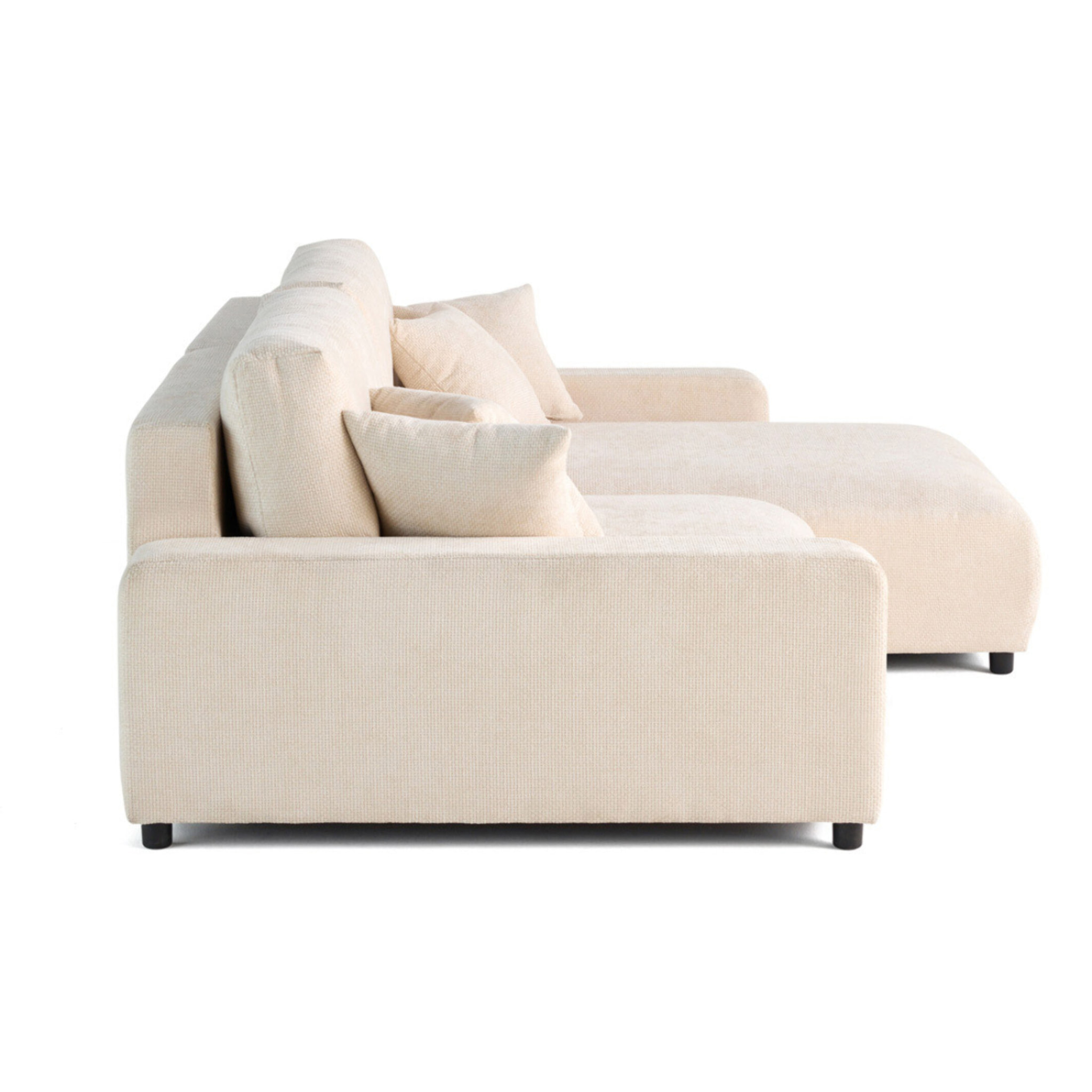 Pivoine - canapé d'angle réversible - 4 places - convertible avec coffre - en velours texturé - Beige