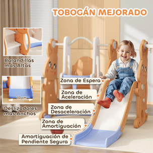 Tobogán Infantil 4 en 1 Columpio y Tobogán Trepador Aro de Baloncesto Temática de Conejo Parque Infantil para Interior y Exterior Naranja