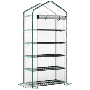 Serre de jardin balcon 5 niveaux porte acier PE transparent