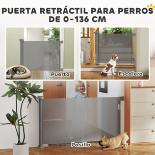 Barrera de Seguridad para Perros Retráctil 0-136 cm Puerta para Perros Pequeños Extensible con Interruptor de Cierre Red de Seguridad para Pasillos Escaleras Interiores y Exteriores