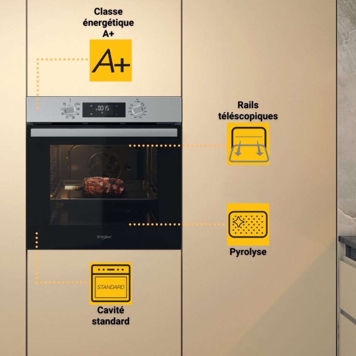 Four encastrable WHIRLPOOL OMR58RR1X - Pyrolyse, Ajout Vapeur Gentle Steam, Inox Anti-traces