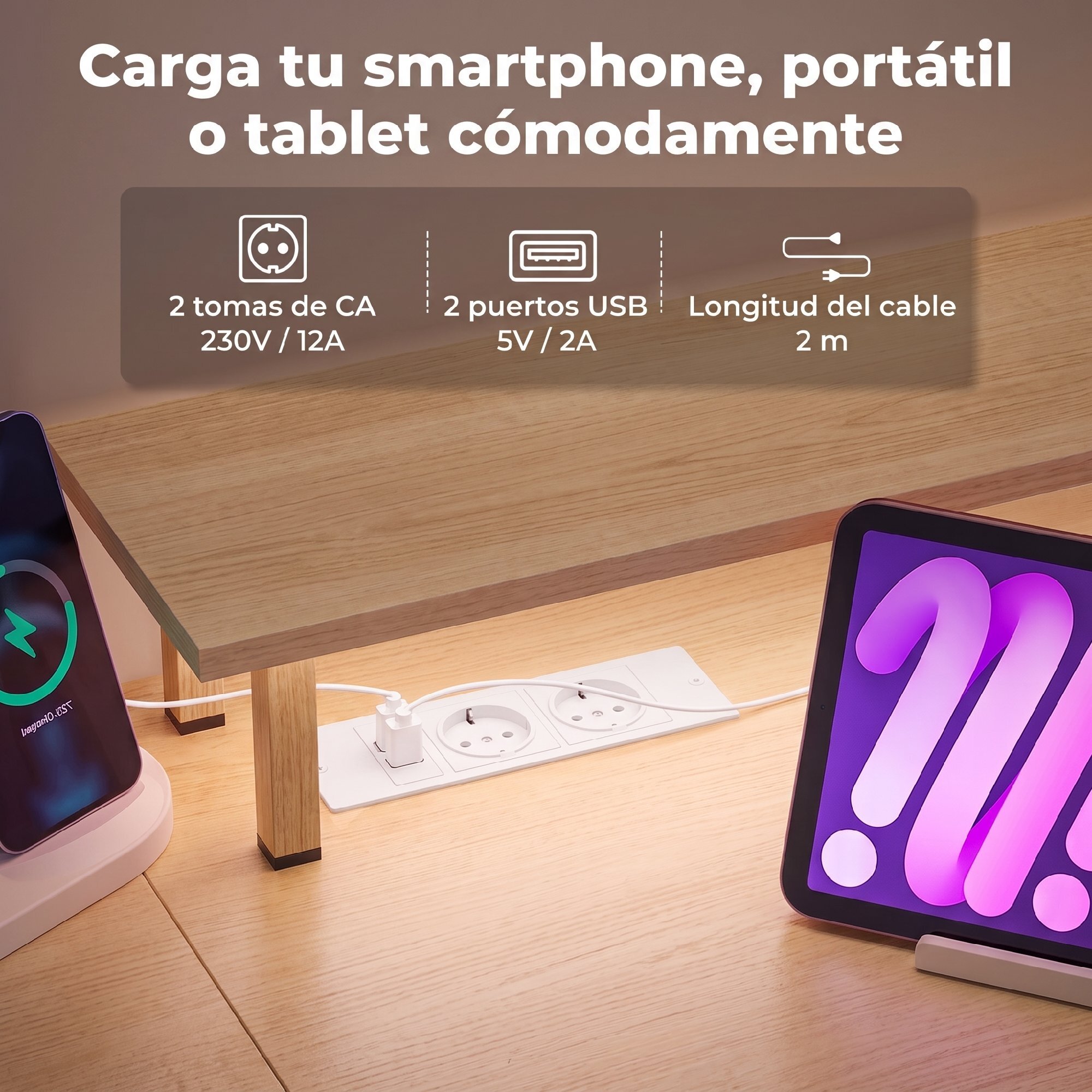 Mesa de Escritorio Mesa de Ordenador con Luces LED Estantes Cajones Tomas de Corriente Puertos USB y Soporte para Monitor para Oficina Estudio 155,5x48x88,5 cm Blanco