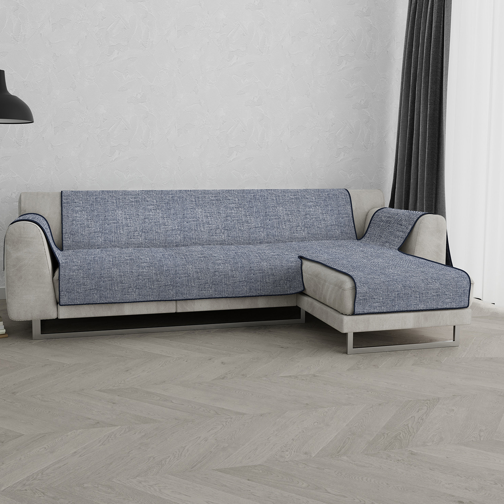 COPRIDIVANO PENISOLA DESTRA COMFORT, Antiscivolo, Cotone+Microfibra+Fibre Varie, Made in Italy - BLU SCURO
