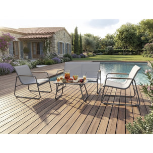 Salon de jardin en métal avec décor imitation bois "Sparta" - 4 places - Gris clair