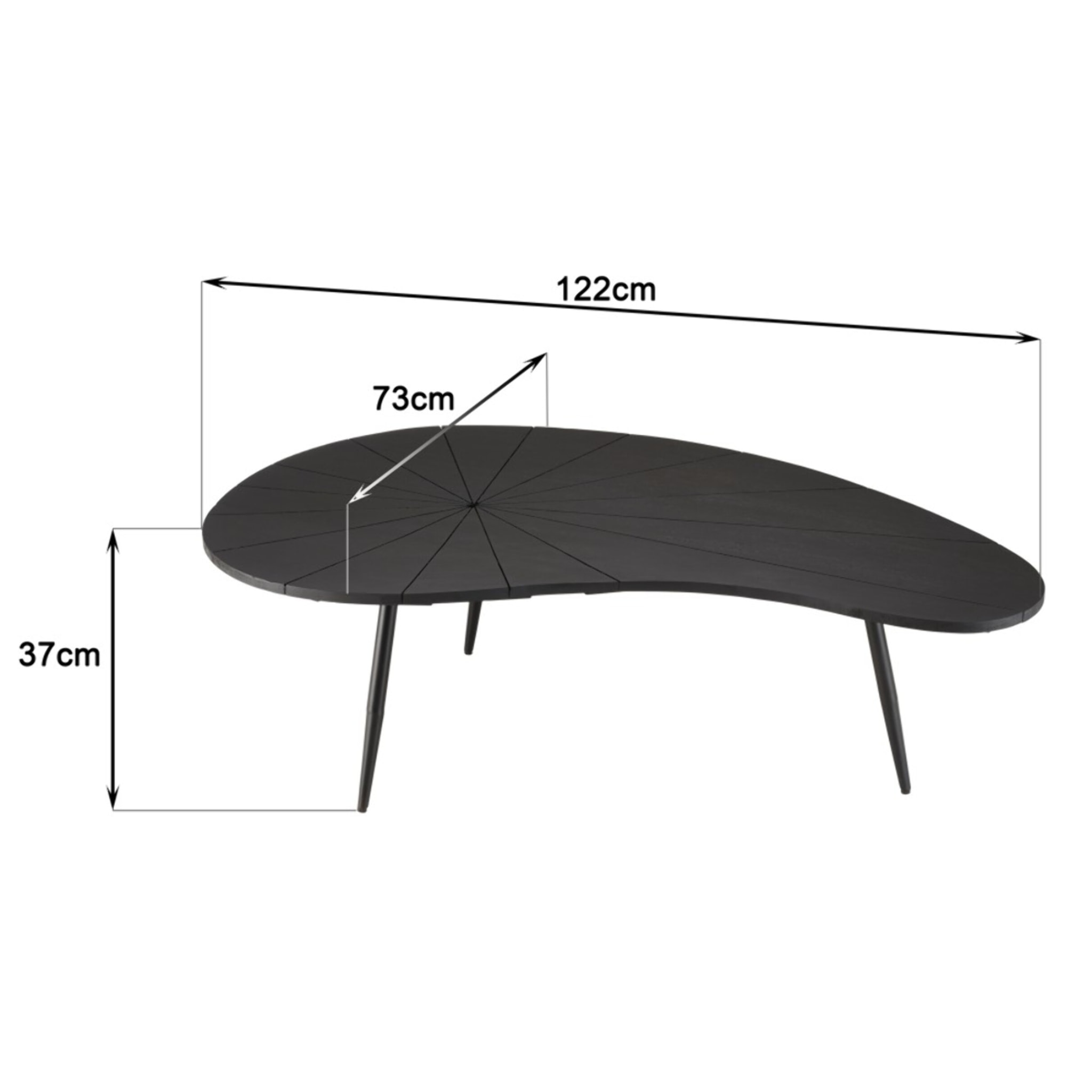 JAMES - Table basse ovoïde plateau texturé noir mat pieds en fer noir