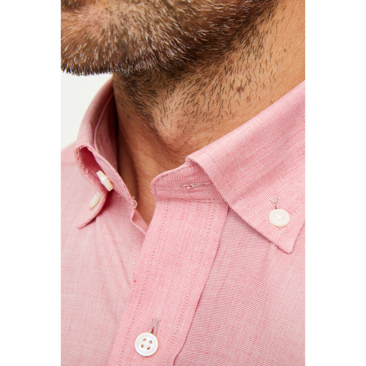 Camicia Uomo 1 Bottone Button Down Con Taschino Fil a fil Unito Corallo