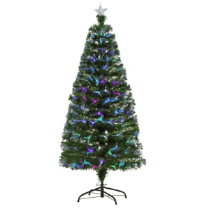 Sapin de Noël artificiel lumineux fibre optique LED multicolore + support pied Ø 74 x 150H cm 180 branches étoile sommet brillante vert