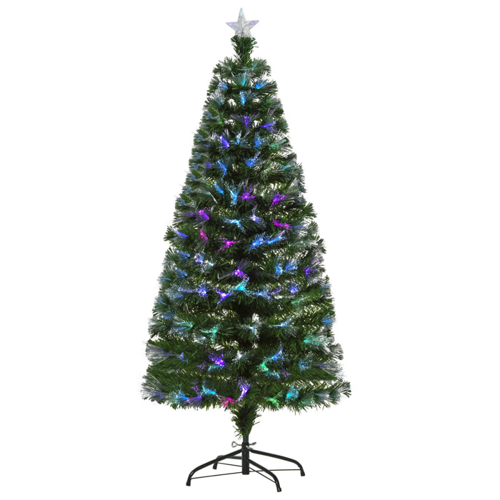 Sapin de Noël artificiel lumineux fibre optique LED multicolore + support pied Ø 74 x 150H cm 180 branches étoile sommet brillante vert