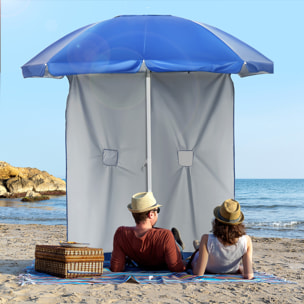 Sombrilla de Playa con Panel Lateral Ø191x211 cm Parasol para Terraza con Manivela Manual Techo Inclinable 2 Bolsillos y 2 Ventanas para Jardín Piscina Azul