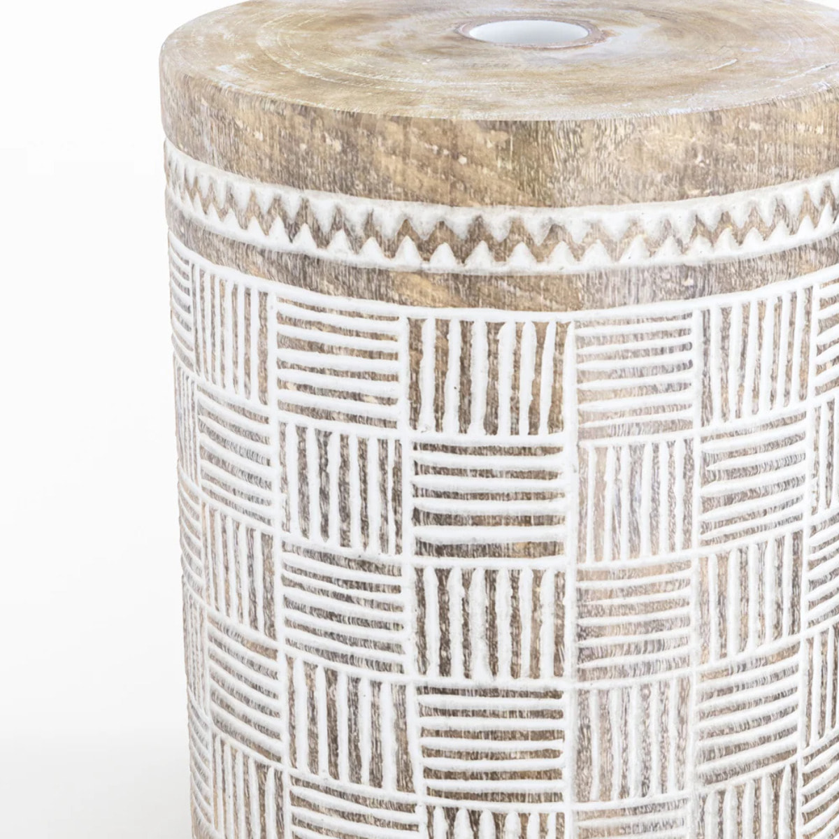 Pied de parasol en bois de suar et gravures blanches - Soka