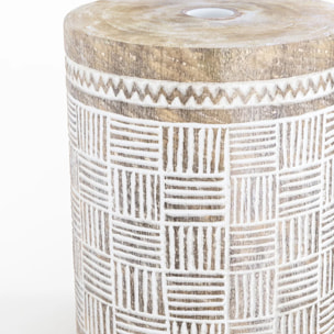 Pied de parasol en bois de suar et gravures blanches - Soka