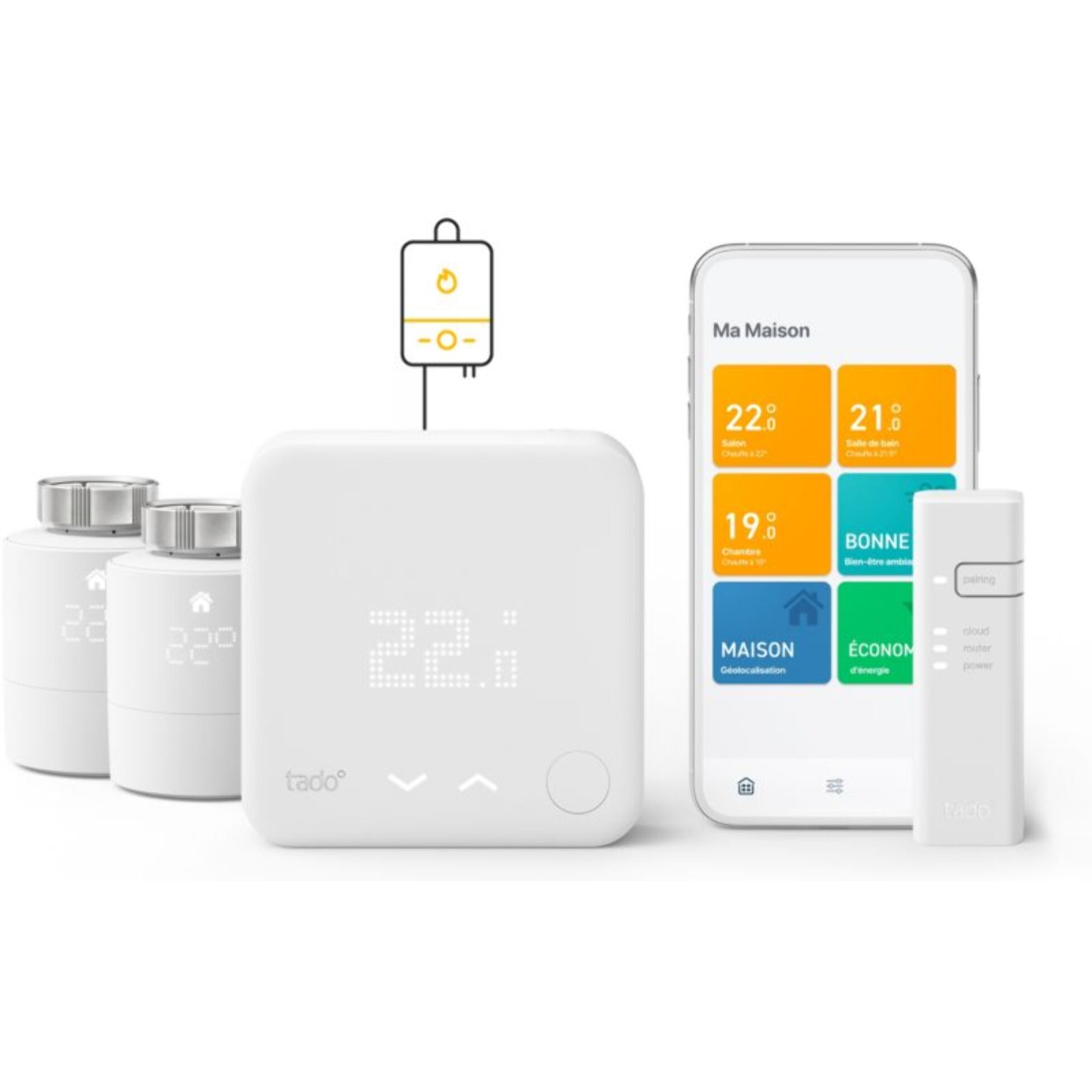 Thermostat connecté TADO Thermostat V3+ Filaire et 2 Tetes termos