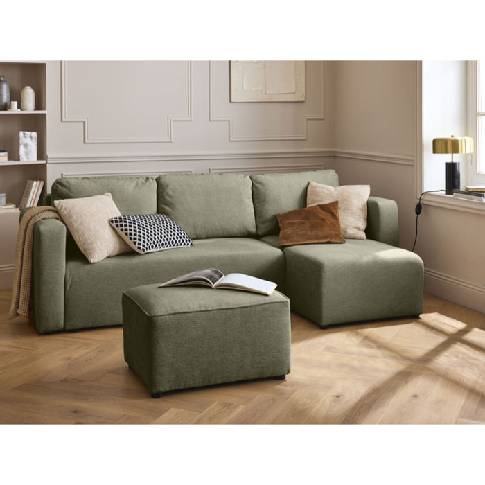 Canopy - canapé d'angle réversible - 4 places - convertible avec coffre - en tissu texturé - Vert