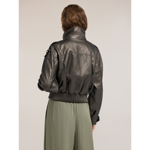 Motivi - Giubbotto bomber corto crinkle con collo alto - Verde militare