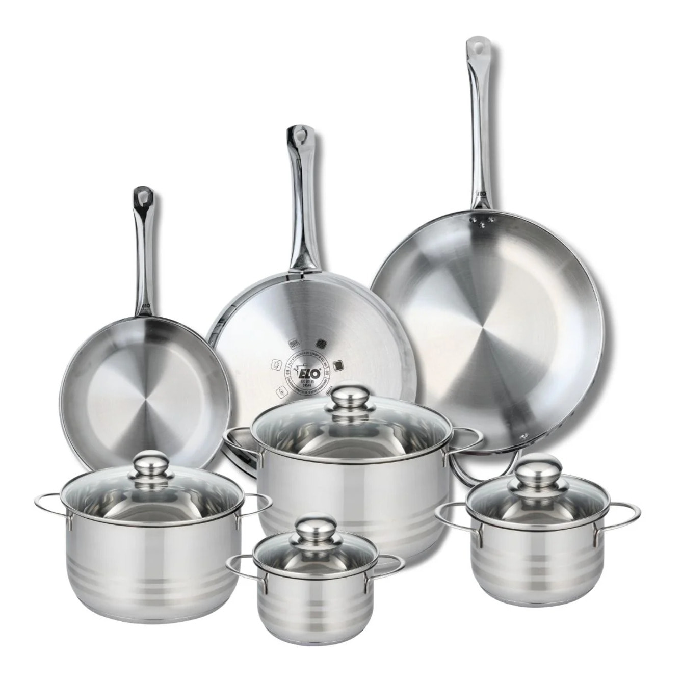 Ensemble de 3 Poêles de cuisson 24, 28 et 32 cm et 4 faitouts 14, 16, 20 et 24 cm Elo Profi Brillant