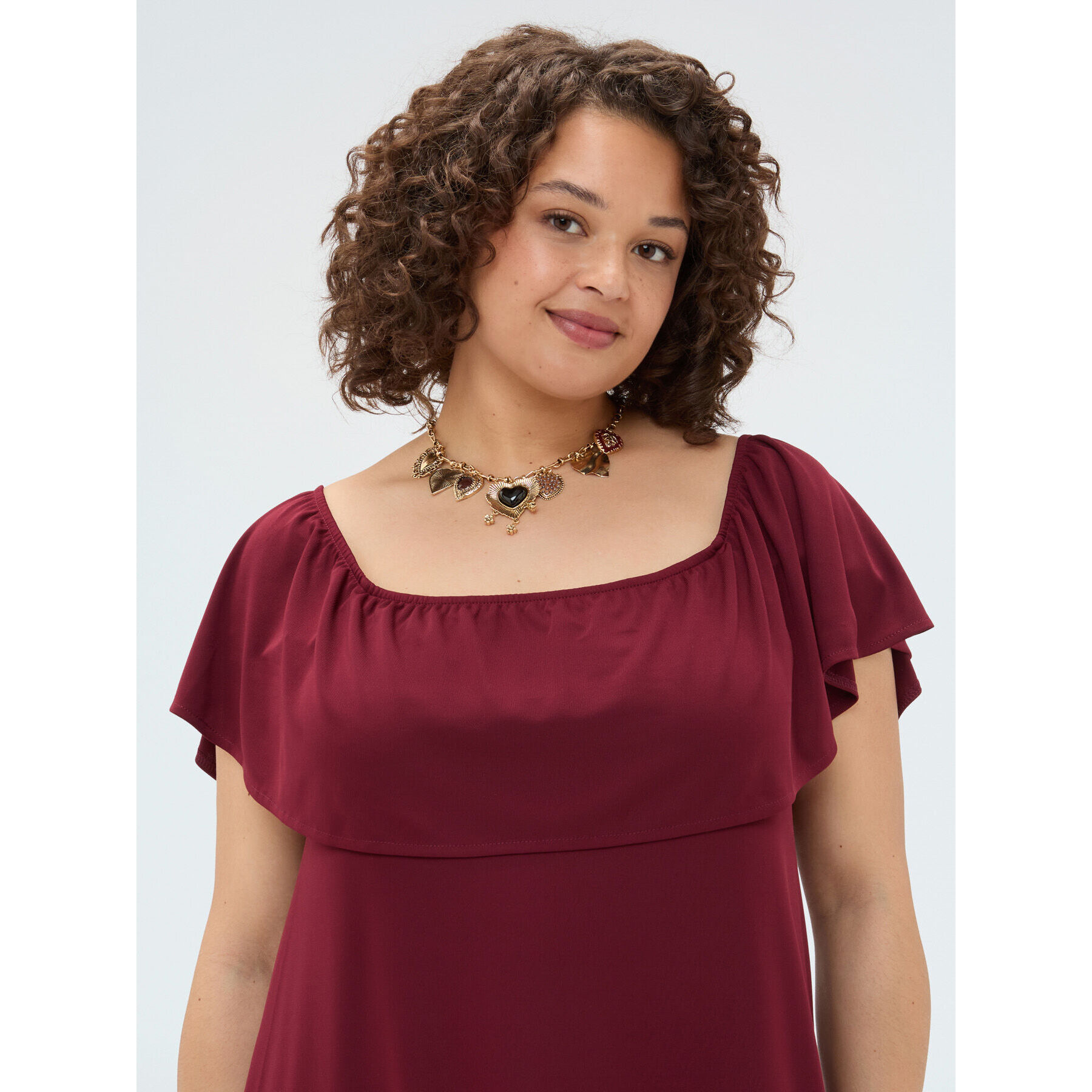 Fiorella Rubino - Vestito lungo Chill off-shoulder con volant - Bordeaux