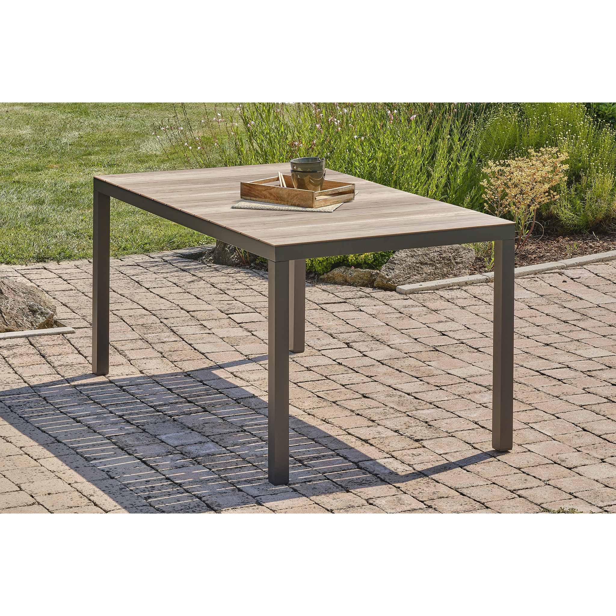 BOSTON - Ensemble repas de jardin 6 places en aluminium gris anthracite