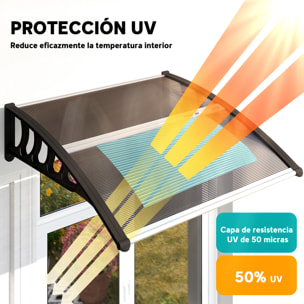 Marquesinas Exterior para Puertas y Ventanas, 103x96,5 cm, Tejadillo de Protección contra Sol y Lluvia, con Cubierta de Policarbonato, Soportes de PP y Regleta de Aluminio, Marrón