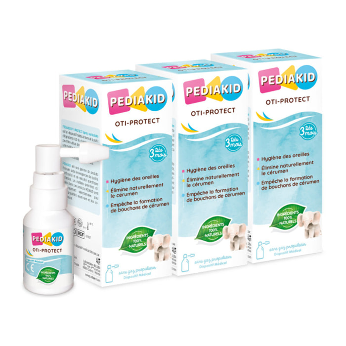 PEDIAKID - Oti-Protect - Spray Auriculaire - Hygiène de l'Oreille - Dès 3 Mois - Aide à Éliminer l'Excès de Cérumen - Prévient la Formation de Bouchons - Dispositif Médical - Lot de 3 Sprays