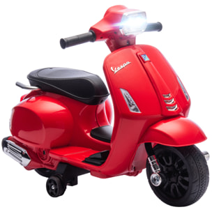Moto Eléctrica para Niños 6V con Licencia Vespa, Moto Eléctrica Infantil con Ruedas Auxiliares de 6,9'', Velocidad de 2,5km/h, Faro y Bocina, para Niños de 2-6 Años, Rojo