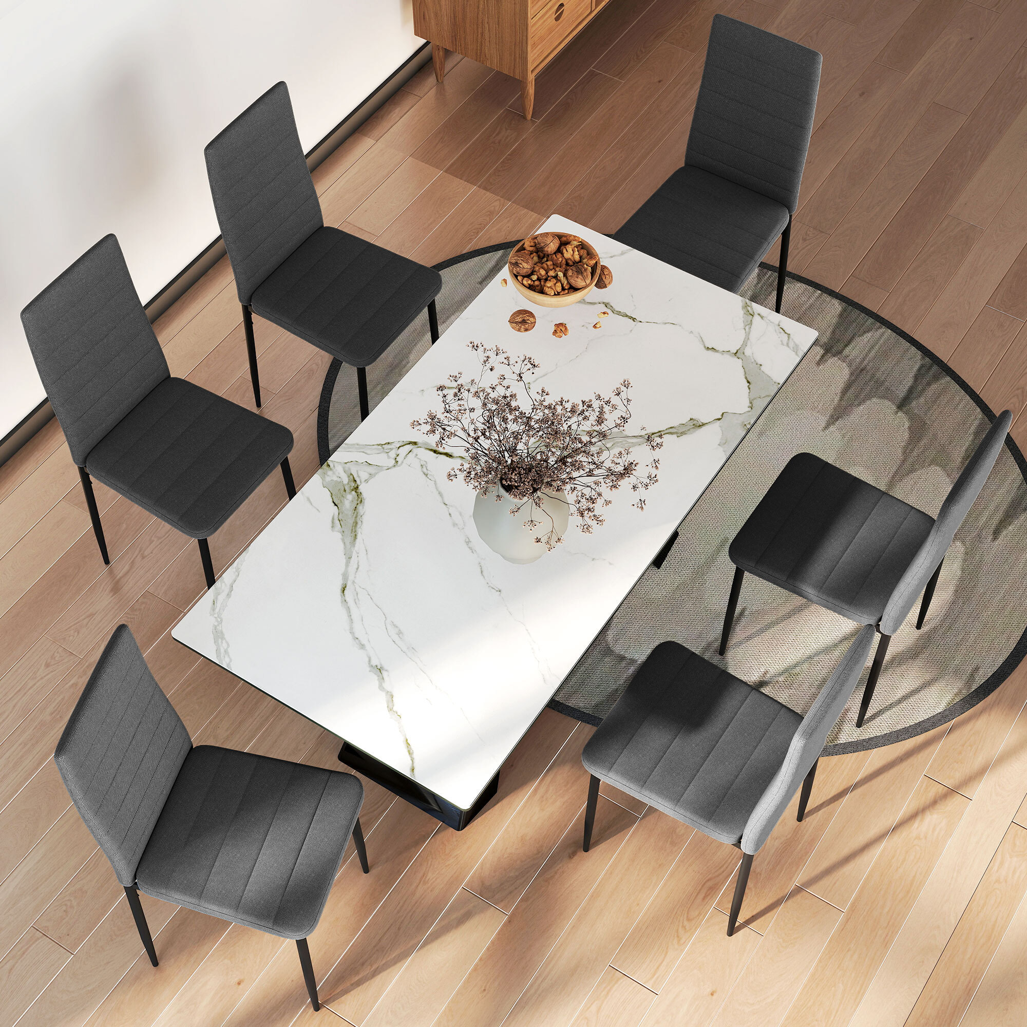 Pack de 6 Sillas de Comedor Modernas, Sillas de Cocina Tapizadas en Lino Sintético con Respaldo Alto y Patas de Metal, para Salón, Gris