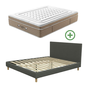 Ensemble matelas Bali & lit fixe Colisée | Mémoire de forme et ressorts ensachés | cadre à lattes | Bouclette | Gris clair