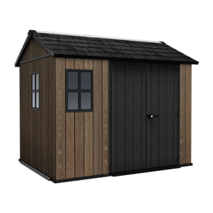 Apex 759/975- Casetta da Giardino 287x246x230 cm 2 Ante per deposito attrezzi finitura effetto legno Evotech+ in Resina Marrone e Nero