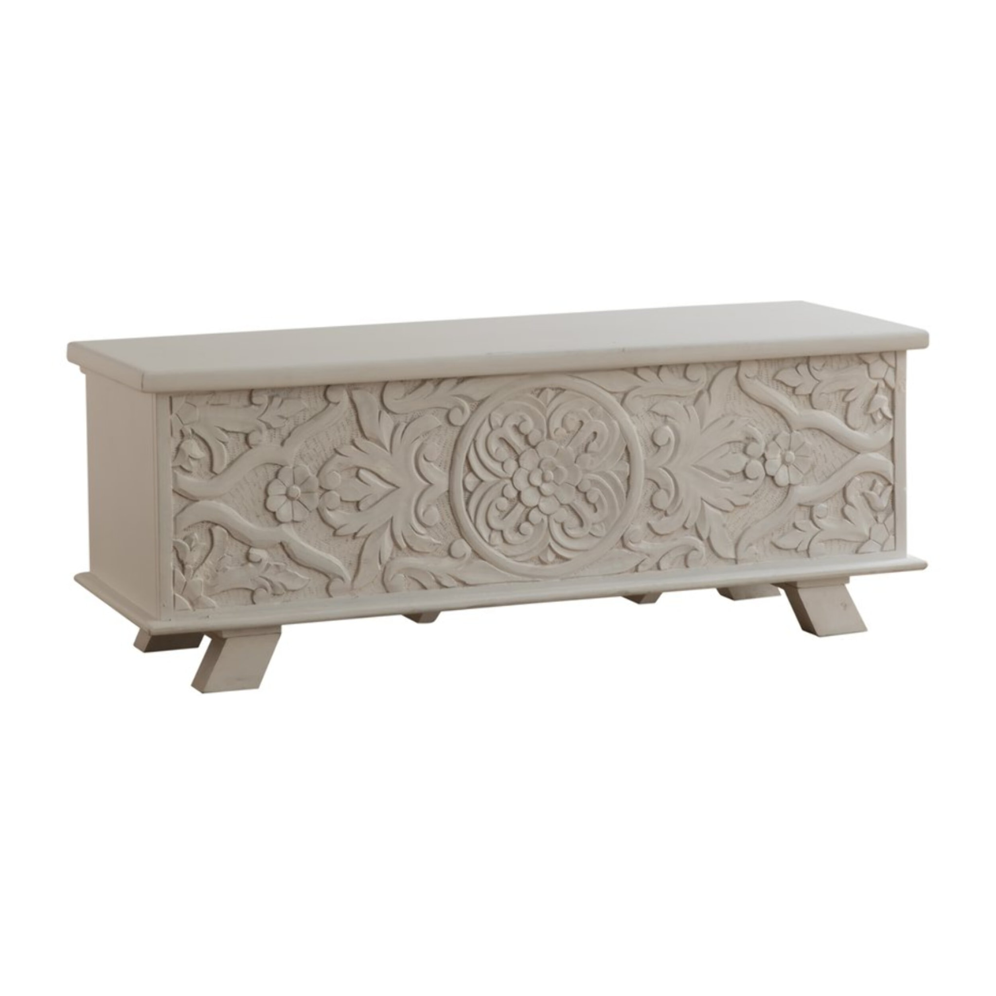 Coffre Indira -bois massif de manguier-couleur blanc brossé 120 x 45 x 47 cm