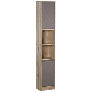 Armario Alto para Baño Columna de Baño con 2 Puertas y 2 Estantes Abiertos Mueble Auxiliar de Almacenaje para Salón Recibidor 30x24x170 cm Roble y Gris