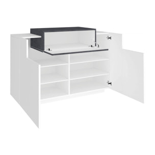 Scarpiera moderna, Made in Italy, a 2 ante e 1 anta a ribalta, Portascarpe da ingresso, Mobile multiuso, cm 120x45h86, colore Bianco lucido e Grigio Cenere