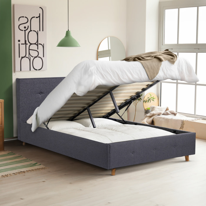 Lit coffre Mala 140x190cm tissu gris