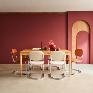 Table à manger rectangulaire extensible bois d'hévéa et placage frêne 6-8 places ELENA