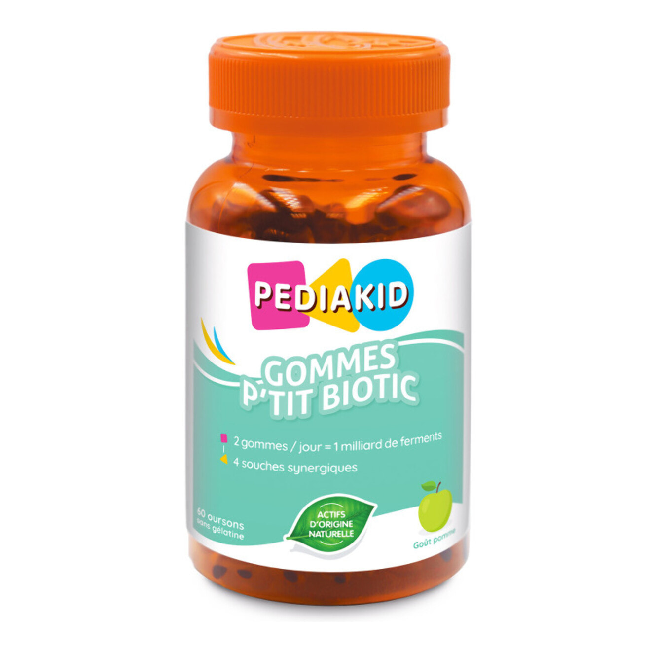 PEDIAKID - Gommes P'tit Biotic - Formule Naturelle au Délicieux Arôme de Pomme - Contribue à Enrichir la Flore Intestinale - Soutient les Défenses de l'Organisme - 60 gommes
