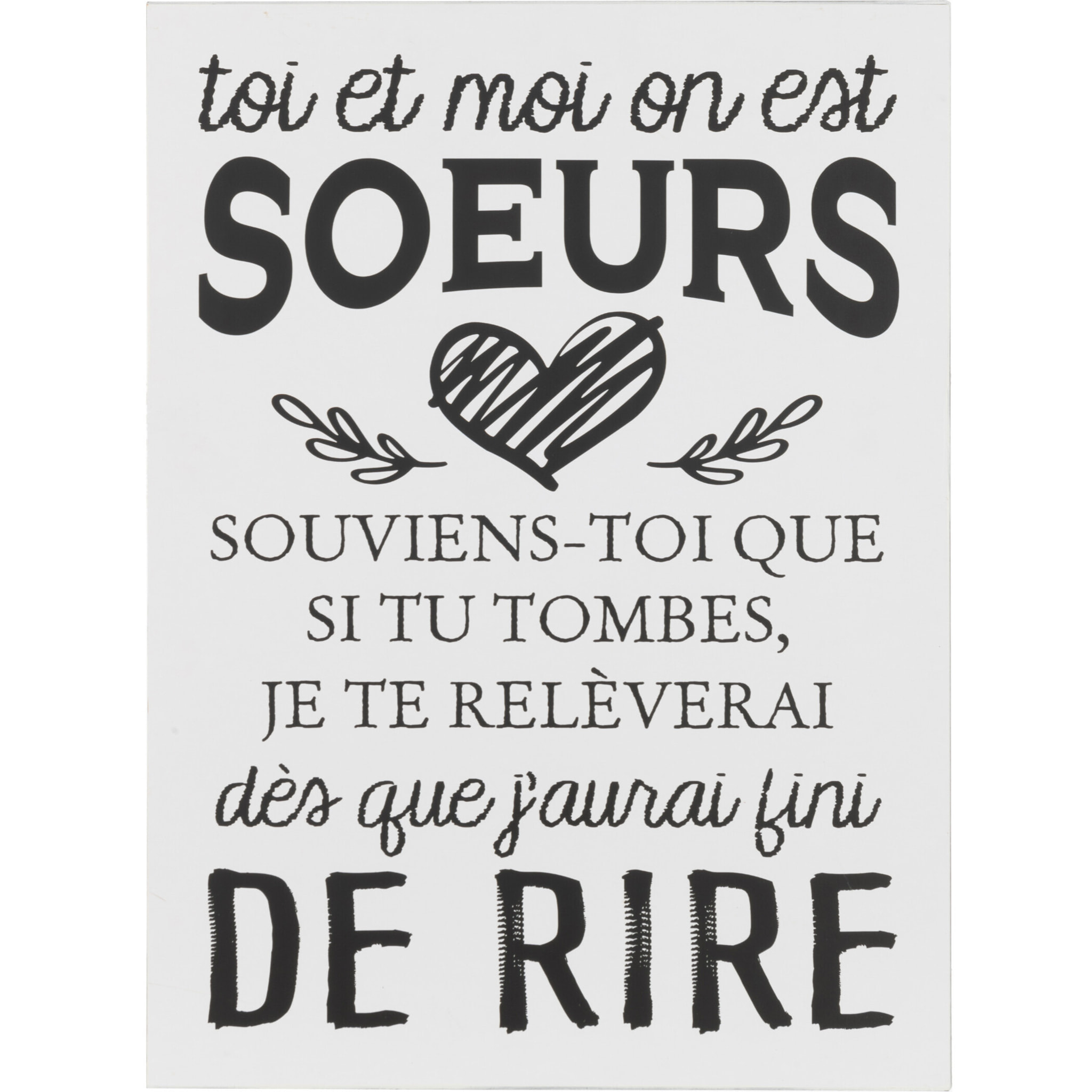 J-Line pancarte Texte Français Soeurs - métal - blanc/noir