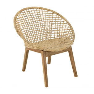 ALIDA - Fauteuil beige dossier arrondi assise en abaca tressé