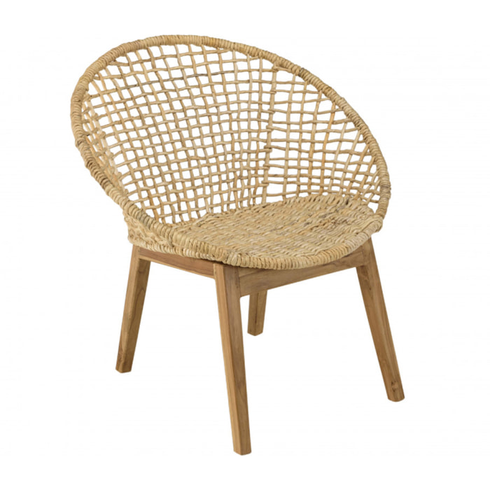 ALIDA - Fauteuil beige dossier arrondi assise en abaca tressé