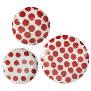 Set de vajilla de 12 piezas de gres con lunares rojos (4 platos llanos 27 cm, 4 platos hondos 21 cm y 4 platos de postre 19 cm) – Dots La Maison