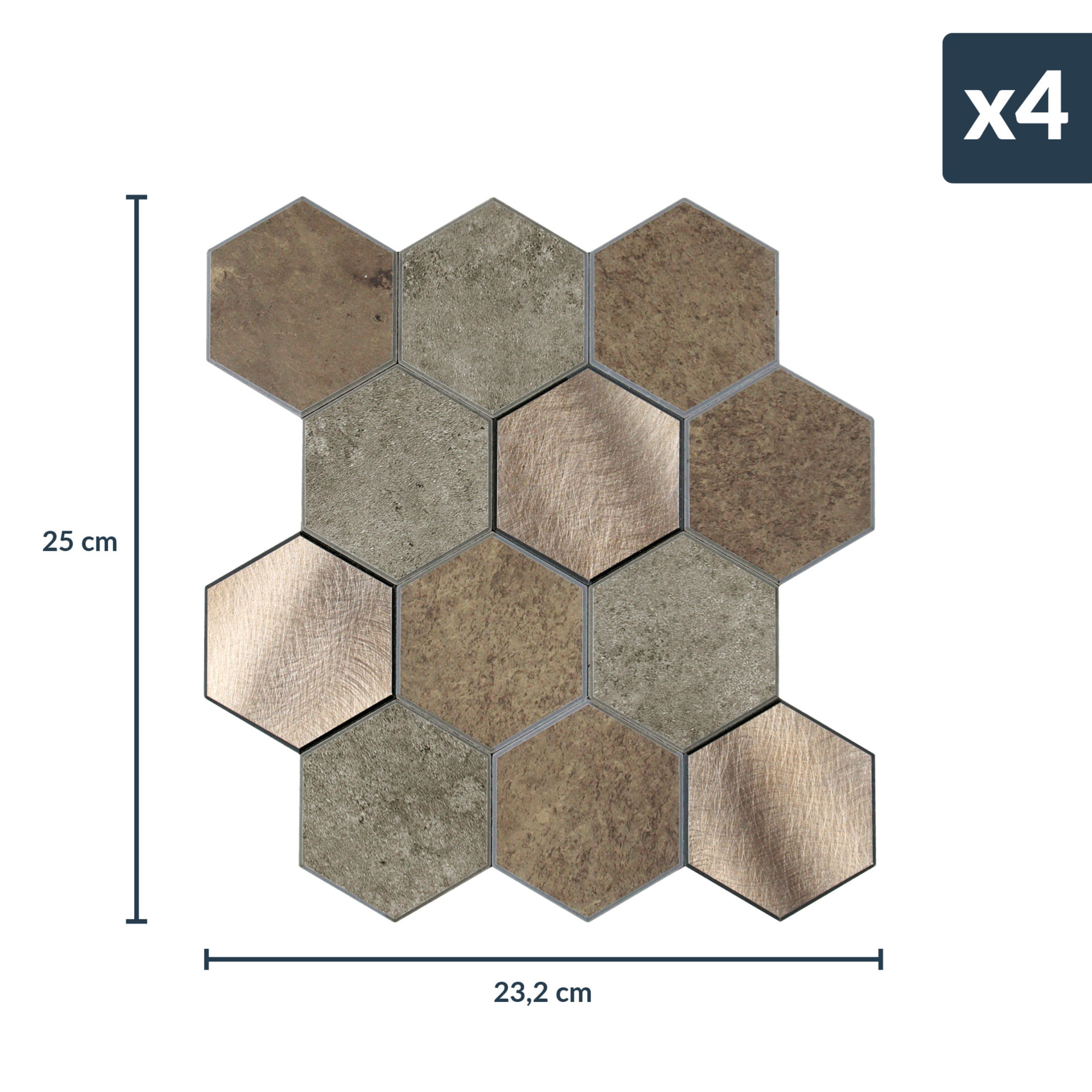 Crédence adhésive murale 3D  - Effet carrelage hexagonal 4 pièces - Gris