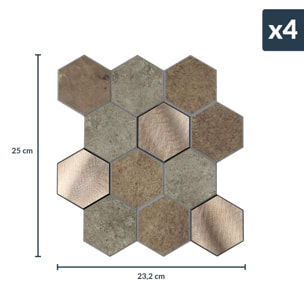 Crédence adhésive murale 3D  - Effet carrelage hexagonal 4 pièces - Gris