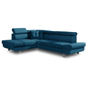 Lisbona - Canapé d'angle gauche convertible - 5 places - avec têtières - Bleu canard