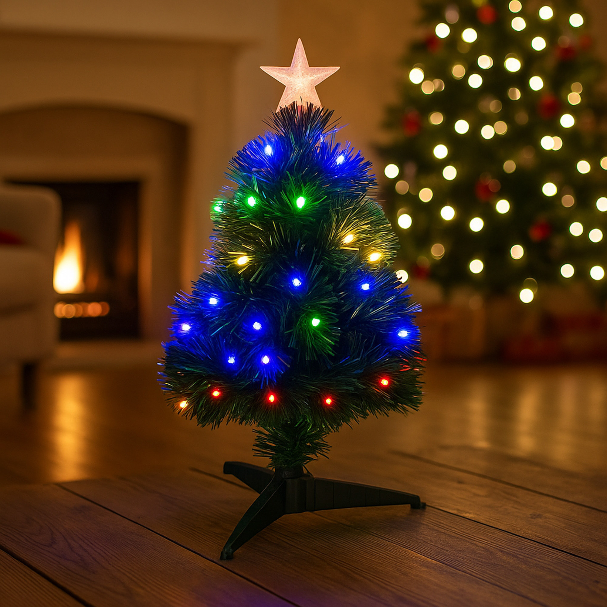 Árbol árbol de navidad de fibra óptica con 60 luces led rgb y 8 funciones de color h.60cm