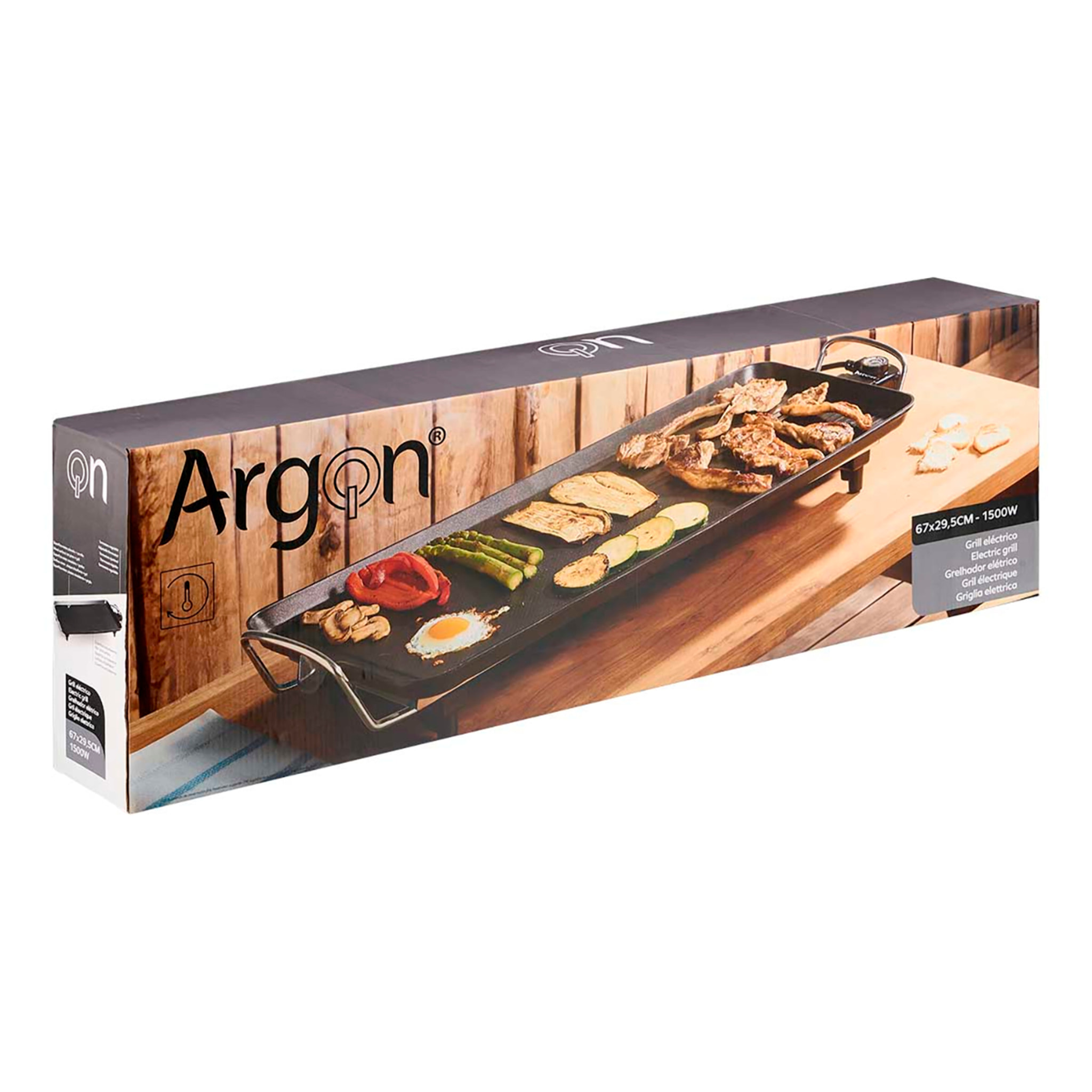 Plancha eléctrica 2 en 1 con placa antiadherente y termostato regulable. 1500W de potencia. 66x28 cm